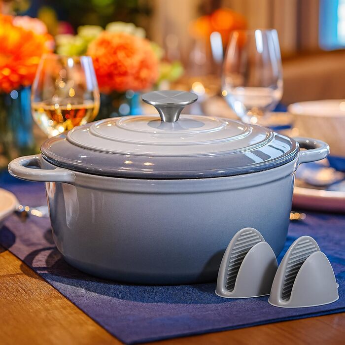 Чавунна форма для запікання 24 см, емальована з кришкою, включаючи 1 пару силіконових рукавиць Nilpferd