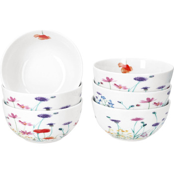 Набір MamboCat з 6 мисок для каш Marie 14 см I 400 мл I Порцелянова миска з декором квіткової галявини на 6 персон I Миска для салату, супу, пластівців, чіпсів і ін.