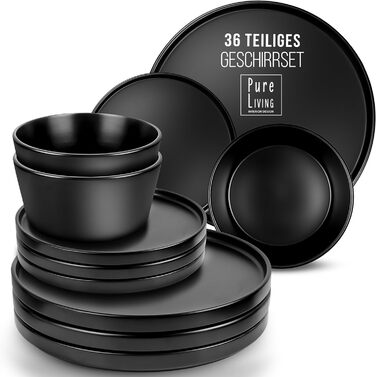 Набір посуду Керамограніт чорний 6 персон Манхеттен 18 шт. - Посуд чорний матовий посудомийна машина і мікрохвильова піч - Набір посуду чорний - Набір тарілок чорний - Чорні тарілки Urban Style (набір 36 предметів)