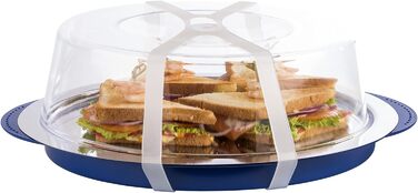 Предметів Високоякісний набір лотків, що складається з міцної чаші, лотка з нержавіючої сталі, двох батарей охолодження та витяжки для зберігання продуктів синього кольору з охолодженням - (Ø x В) 35 x 15 см, 5