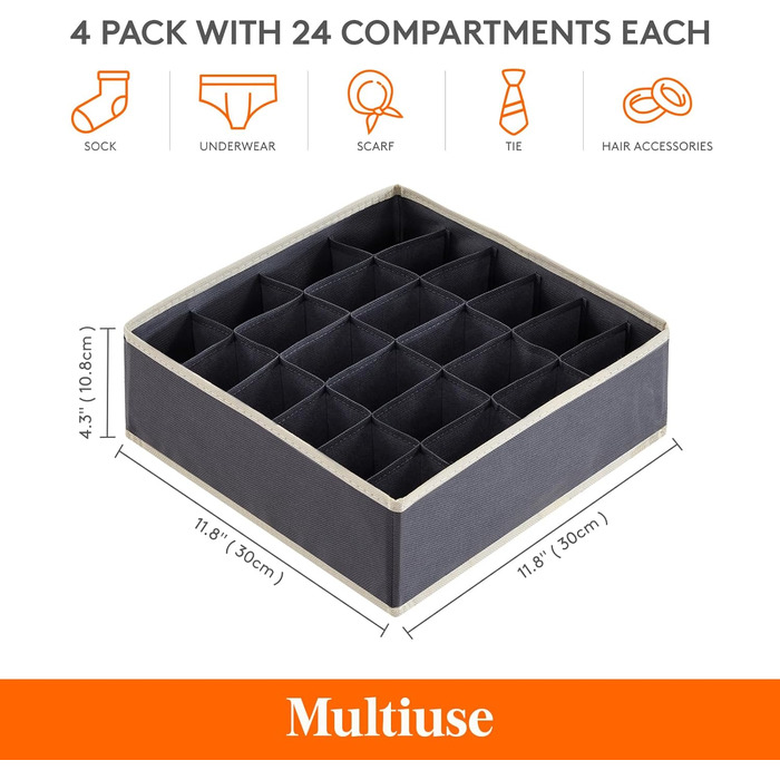 Набір з 4 органайзерів для шкарпеток і спідньої білизни, сірий Lifewit