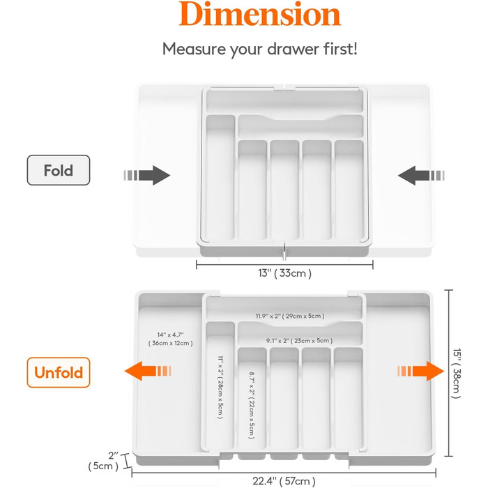 Органайзер для столових приборів 57 х 38 см для шухляд, 9 відділень, білий Lifewit