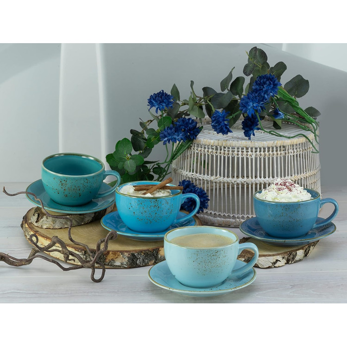 Набір чашок для капучино із блюдцями, 8 предметів, блакитний Aqua Nature Collection Creatable