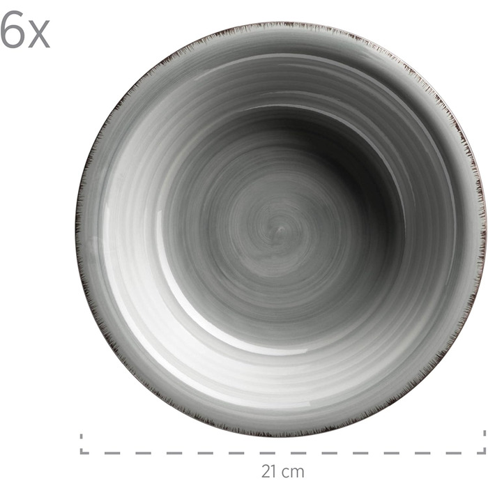 Набір тарілок для 6 осіб у сучасному вінтажному вигляді, сервіз із 12 предметів, ручний розпис, керамограніт (димчасто-блакитний)