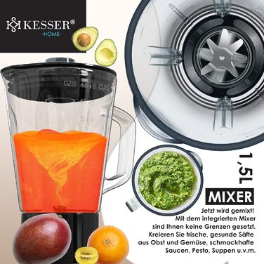 Універсальний кухонний комбайн KESSER 3 в 1 K-KM 3000 з м'ясорубкою Тістомісильна машина Багатофункціональний міксер Чаша 5,5 л з 3 інструментами для перемішування, соковижималка 1,5 л, набір ковбас, форми для пасти та печива чорні (кремові)