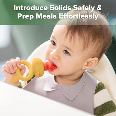 Годівниця для дитячого фруктового харчування Haakaa та міні-лоток для перекусів у морозильній камері, форми для морозива без бісфенолу А для безпечного самостійного годування немовлят, від 4 місяців (горохово-зелений) (жовтий)