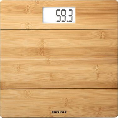 Цифрові дерев'яні ваги Soehnle Style Sense зі справжнього бамбука, ваги з невидимим дисплеєм, верхній читабельний LED-дисплей, ваги для тіла для відчуття тепла ніг, ваги для ванної кімнати до 180 кг (натуральні)