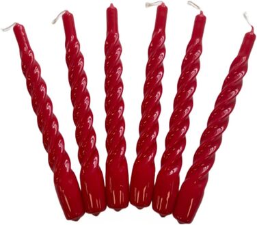 Свічки з крученою конусністю, зроблені в Італії, доступні 25 кольорів, лаковані настільні свічки, спіральні свічки з тривалим часом горіння 5 годин, декоративні свічки, 6 шт. , 2,2 x 21 см (різдвяно-червоні)