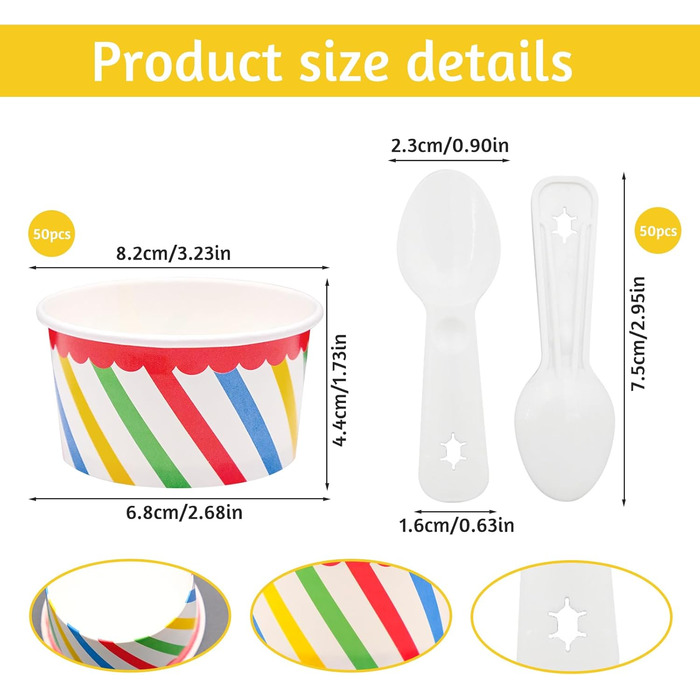 Набір паперові стаканчики для морозива з ложками 50 шт. 125 мл Bakiauli