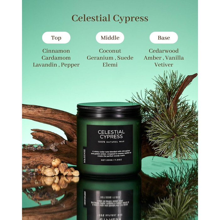 Ароматичні свічки M&SENSE з кавою у скляній банці з 2 гнітами 330 г, час горіння 70 годин, свічка з натурального соєвого воску для спальні, кухні, декору дому, подарункова свічка для чоловіків та жінок, смажена кава (зелена)