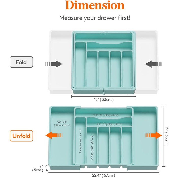 Органайзер для столових приборів 57 х 38 см для шухляд, 9 відділень, бірюзовий Lifewit