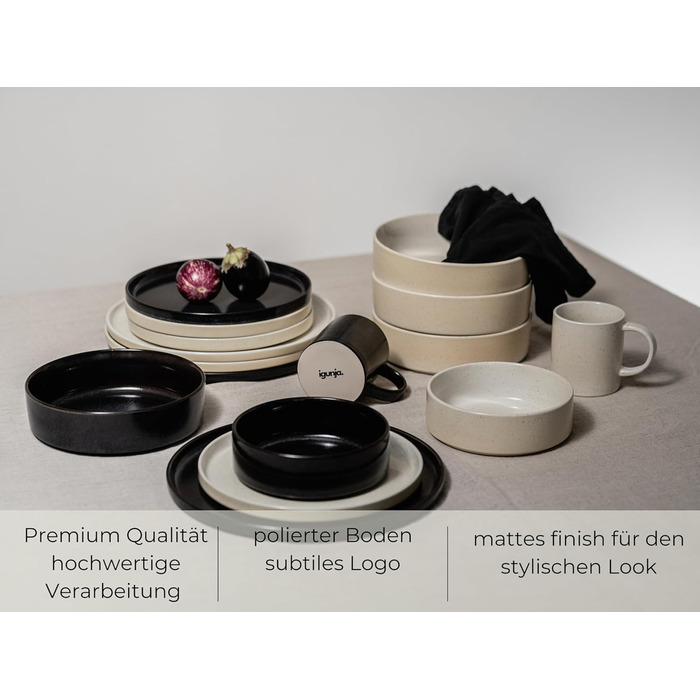 Набір керамічного посуду igunja, набір мисок та тарілок 12 предметів на 4 особи Високоякісний, 100 ручної роботи, набір посуду з реактивною глазур&39ю, зовні матовий, всередині глянцевий (бежевий, набір чашок)