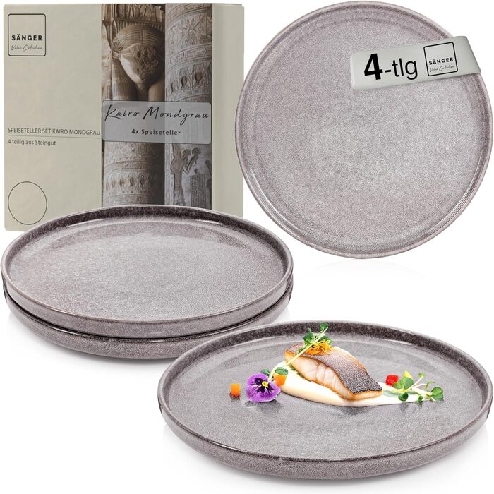 Блюдо Комбінований сервіз на 6 персон, набір тарілок кавовий кухоль макаронна миска 30 шт. , набір посуду з кераміки посудомийна машина - мікрохвильова піч - стійкий до подряпин, набір посуду з кераміки КОЛЕКЦІЯ ЦІННОСТЕЙ (Каїрська місячна сіра, обідня та