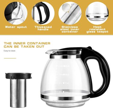 Чайник заварювальний скляний 1,5 л з фільтром для чаю OUNONA