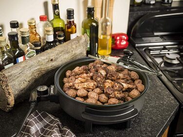 Электрическая сковорода для вечеринок Bestron, Многофункциональная сковорода XXL Ø40см со стеклянной крышкой, с антипригарным покрытием, 1 500 Вт, AHP1800Z, Цвет Черный (Ø 32 см)