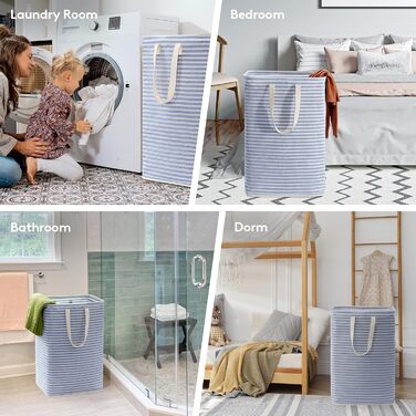 Органайзер для високого кошика для білизни Lifewit з подовженою ручкою, складний збірник білизни Кошик для зберігання білизни, портативний сортувальник білизни для білизни, одягу, ковдр, подушок, кошиків для білизни, (3 x 75 л, синій)