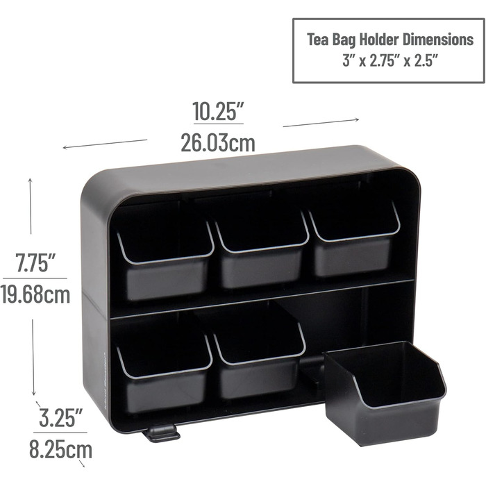 Органайзер для чайних пакетиків із 6 ящиками, чорний Mind Reader