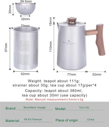 Чайный титановый сервиз 4 чашки iBasingo