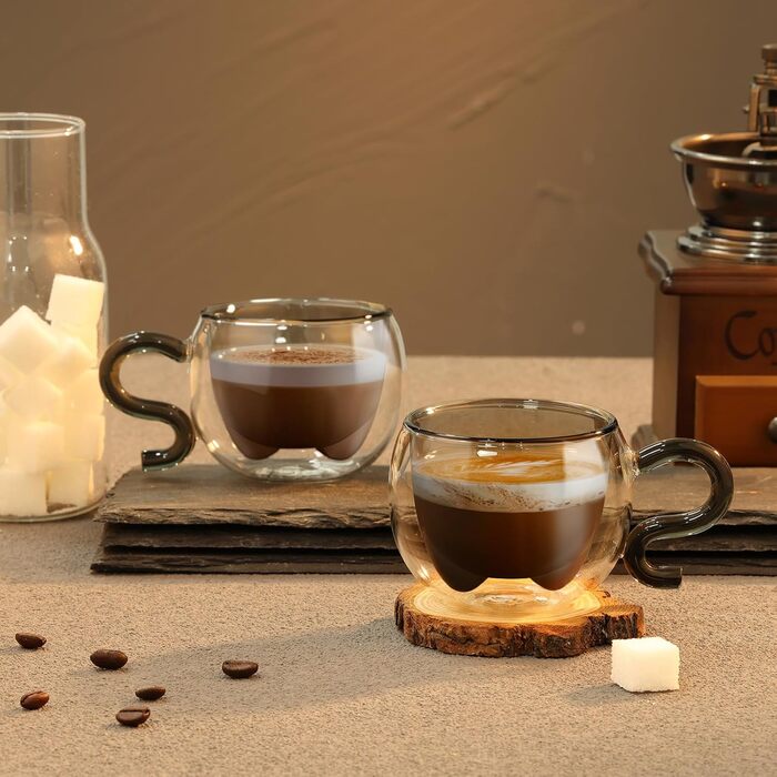 Двостінні милі келихи для лате макіато з різдвяною ялинкою 270 мл Кавова чашка Різдвяна кружка з ситечком для чаю з різдвяною ялинкою Чайні келихи для молока, льоду, різдвяні подарунки для жінок і дітей (тип 12 чорний-130 мл*2, 130 мл*2)