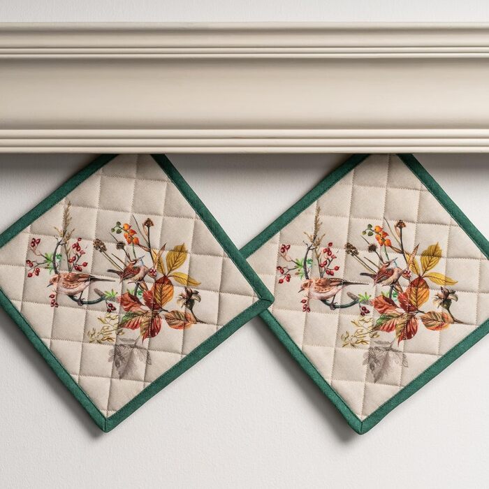 Рукавички для духовки Maison d&39 Hermine, підставки для каструль, 100 бавовна, термостійкі кухонні рукавички, рукавички для духовки (19 см x 33 см) та підставки для каструль (20 см x 20 см) для приготування їжі, Morzine - Рукавички для духовки на День по