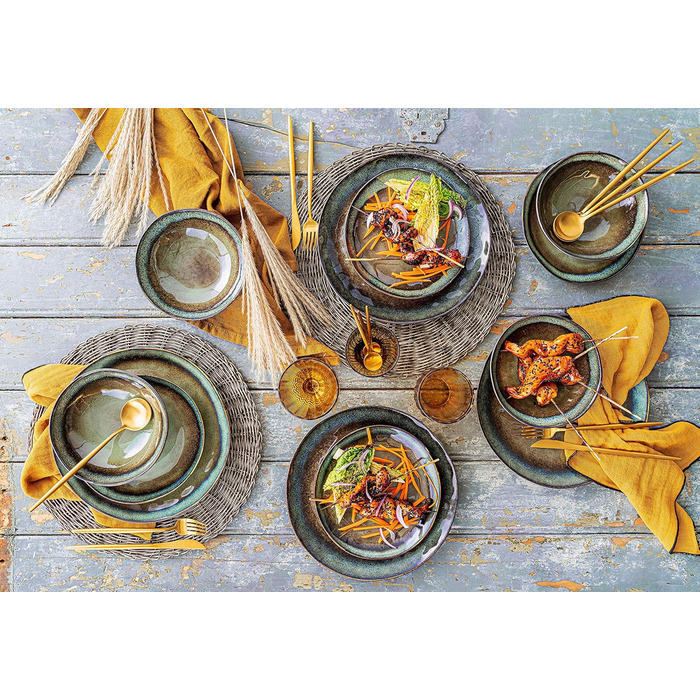 СПІВАЧКА Обідній сервіз Asti Stoneware, набір посуду з 12 предметів для 4 осіб, темний та унікальний дизайн, сучасний