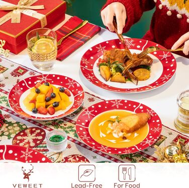 Серія 30-предметний порцеляновий різдвяний набір посуду на 6 осіб, різдвяний кавовий сервіз на 6 обідніх тарілок, 6 десертних тарілок, 6 супових тарілок, 6 кавових чашок та 6 блюдець (Санта Клаус, обідній сервіз на 18 осіб)