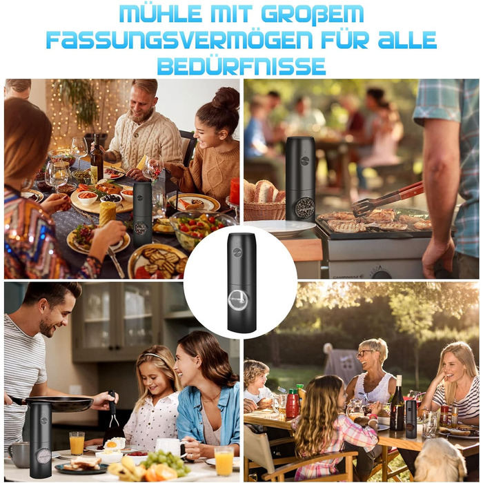 Млин для солі та перцю електричний із зарядною базою, 2 предмети, чорний MILFECH