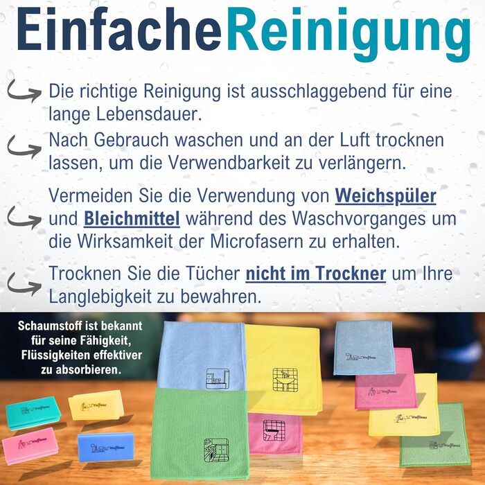 Премиальный набор из 12 губчатых салфеток из микрофибры 18 x 19 см Walfinus