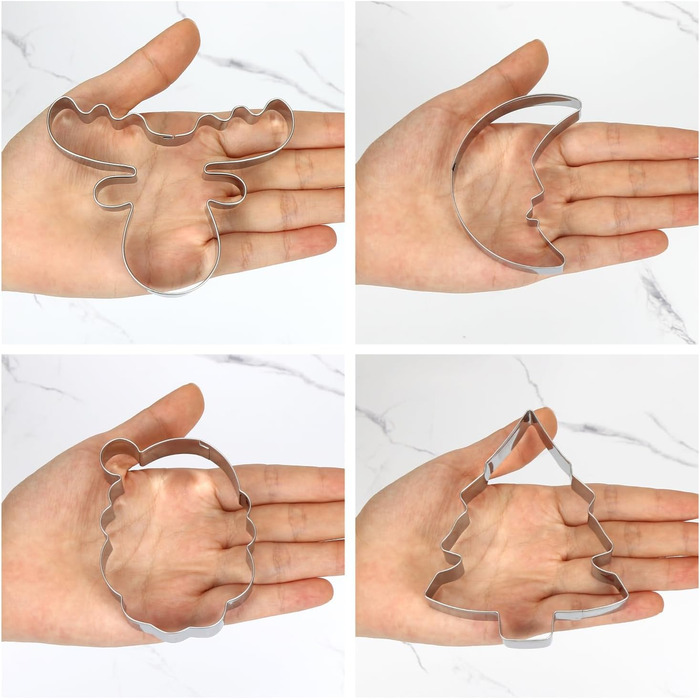 Різдвяні формочки для печива, набір формочок для печива гном Санта Клаус, формочка для печива з нержавіючої сталі у формі лося, формочка для печива з 4 головами лося, подарункові формочки для печива для випікання помадних тортів (барвиста тема A6)