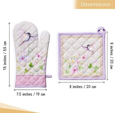 Рукавички для духовки Maison d&39 Hermine, Прихватки для каструль, 100 бавовна, термостійкі кухонні рукавички, рукавички для духовки (19 x 33 см) та прихватки для каструль (20 x 20 см) для приготування їжі, Morzine - Рукавички для духовки (19 x 33 см) та 