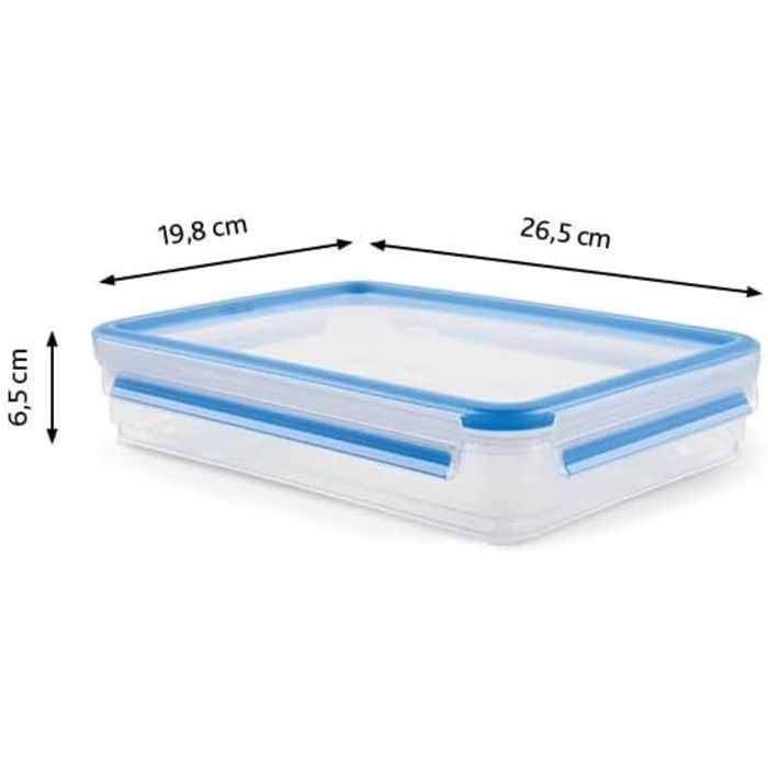 Набір контейнерів для зберігання продуктів EMSA Clip & Close, прямокутні, 5 x 0,8 л, коробки для зберігання, 100 герметичні, придатні для миття в посудомийній машині, морозильної камери та мікрохвильової печі, прозорі, сині, зроблені в Німеччині, N10307 (