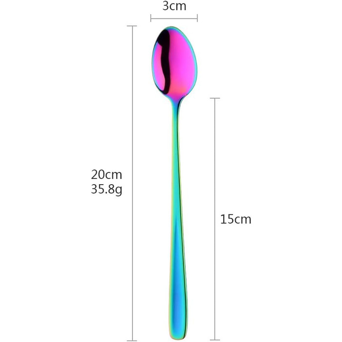 Набір з 8 довгих десертних ложок 20 см, нержавіюча сталь, різнокольоровий SBOMHS
