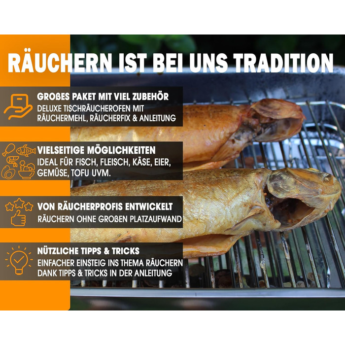 Коптильня із нержавіючої сталі 43 x 27 x 20 см Deluxe Angel-Berger із тріскою для копчення 300 гр у подарунок!