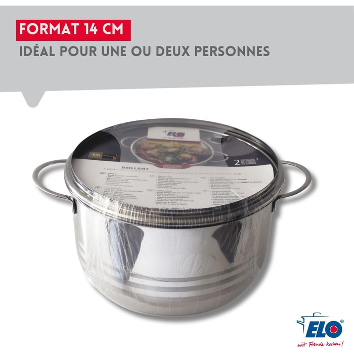 Каструля 1,1 л з нержавіючої сталі  зі скляною кришкою 14 см Brillant ELO