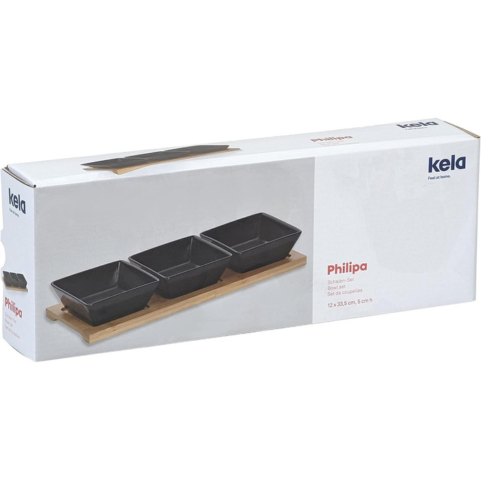 Набір мисок kela Philipa, 4 предмети, порцеляна, білий, основа з бамбука, квадрат, 12261