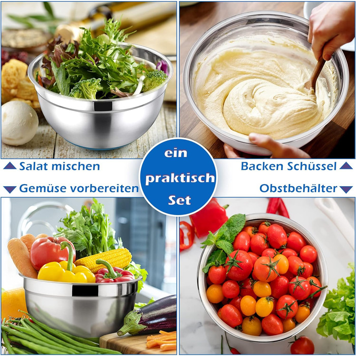 Набір мисок для змішування Herogo з 6 шт. , набір салатниць з нержавіючої сталі з герметичною кришкою та нековзним дном, чудово підходить для приготування/випічки/зберігання/сервірування, штабельований, 0,7 л/1,2 л/1,4 л/2 л/3,3 л/6,7 л барвистий