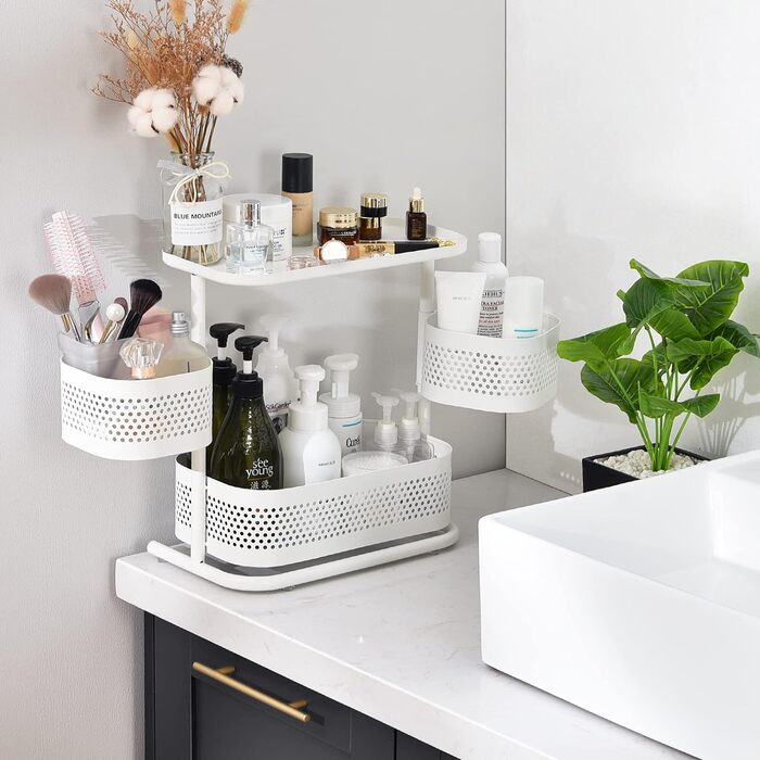 Стойка для специй APEXCHASER, 3-уровневый вращающийся держатель для специй, вращающийся на 360 хранилище для специй, металлический кухонный органайзер для бутылки специй, банки для специй 35 * 19 * 37,5 см (высокий, белый)