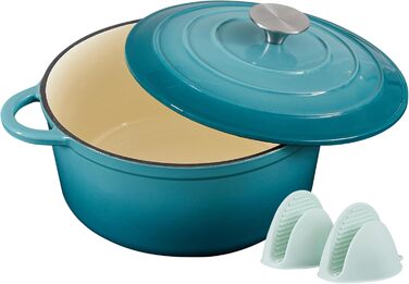 Чавунна форма для запікання 24 см, емальована з кришкою, включаючи 1 пару силіконових рукавиць Nilpferd