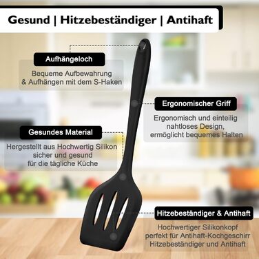 Набор кухонных гаджетов Herogo, набор силиконовой кухонной утвари из 22 предметов с держателем для посуды, термостойкие кухонные столовые приборы Кухонная утварь, здоровая и с антипригарным покрытием, можно мыть в посудомоечной машине, черный