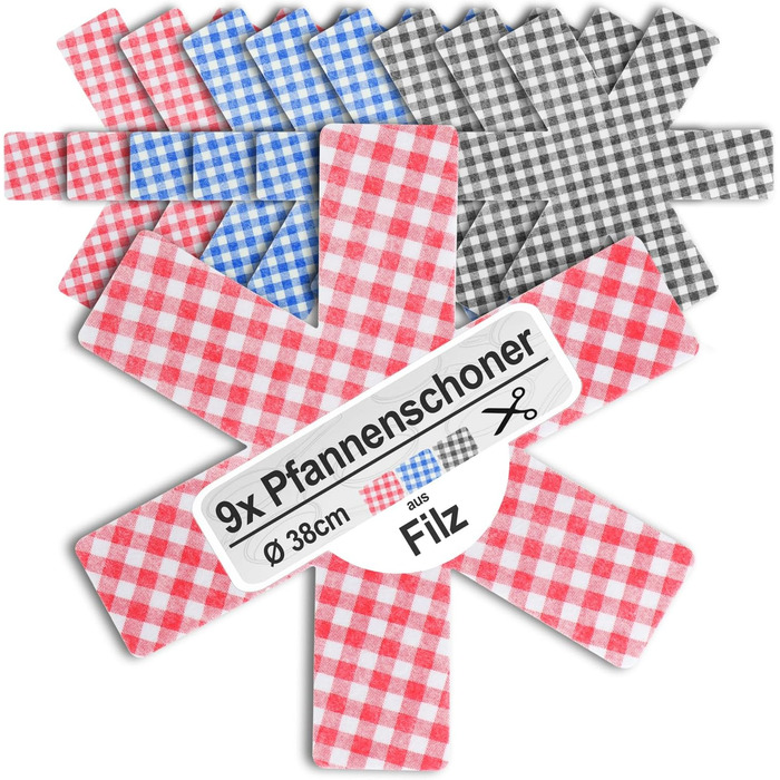 Набор из 9 фетровых подставок под горячее 38 см, синий/красный/черный Com-Four