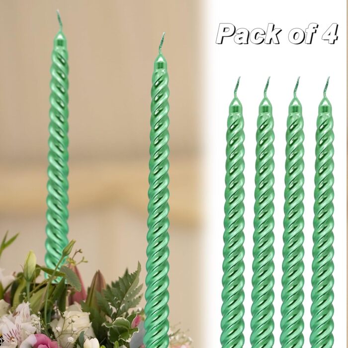 Набір з 4 конічних спіральних свічок 2 х 25,5 см, зелений Alederways