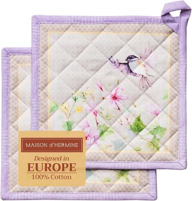 Рукавички для духовки Maison d&39 Hermine, підставки для каструль, 100 бавовна, термостійкі кухонні рукавички, рукавички для духовки (19 см x 33 см) та підставки для каструль (20 см x 20 см) для приготування їжі, Morzine - рукавички для духовки (19 x 33 с