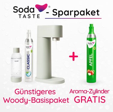 Набір для газування води, 4 предмети, класик + яблуко, світло-зелений Mysoda Woody SodaTASTE