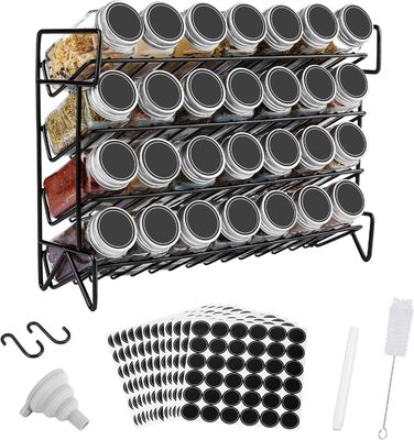 Набір із 28 баночок для спецій 120 мл зі стійкою 34 х 11 х 25 см на 4 полиці Vtopmart
