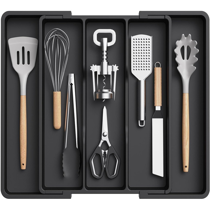 Органайзер для столових приборів 57 х 38 см для шухляд, 5 відділень, чорний Lifewit