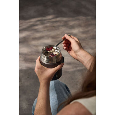 Харчовий контейнер 600 мл з ложкою, нержавіюча сталь, шоколадний колір Thermo Plus Zwilling