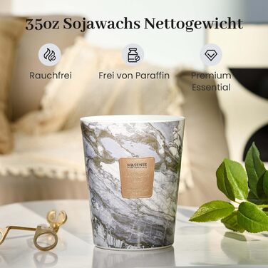 Ароматизована свічка M&SENSE велика Чорні ароматизовані свічки у склянці Ароматизована свічка з натурального соєвого воску Розслаблююча ароматерапія Подарунок для жінок та чоловіків, Різдво Час горіння 75 годин та 2 ґноти (евкаліпт-м&39ята, 990 г)