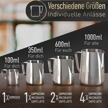 Глечик для молока Barista Legends з нержавіючої сталі 350 мл зі спеціальним носиком для лате-арту - Глечик для спінювання молока з високим глянцевим покриттям - Глечик для молока Barista з нержавіючої сталі - Аксесуари Barista (сріблястий 600 мл)