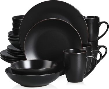 Столовий сервіз з керамограніту, набір посуду vancasso MODA, вінтажний вигляд, комбінований сервіз із 40 предметів з 8 обідніми тарілками, тарілками для тортів, суповими тарілками, мисками та чашками кожна (чорна, комбінована сервіровка 20 шт. )