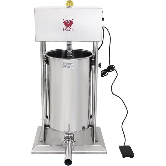 Промислова машина для наповнення ковбас Beeketal &39BTH07&39 з нержавіючої сталі (об&39єм 7 л/горизонтальна конструкція), професійна машина для наповнення ковбас з 2-швидкісним повністю металевим механізмом і рукояткою, включаючи 5 насадок для напов